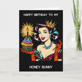 Tarjeta Feliz cumpleaños, Honey Bunny | Dama retro
