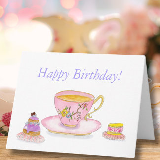 Tarjeta Feliz cumpleaños, hora del té con pasiones