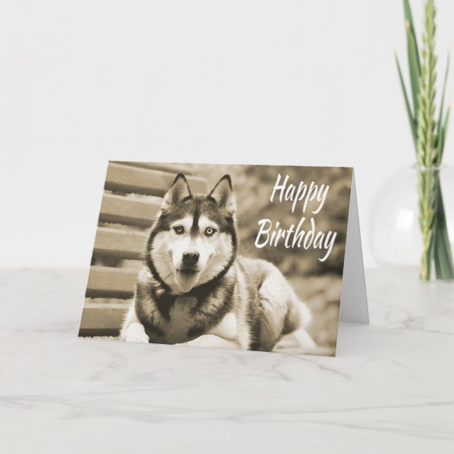 Tarjeta Feliz cumpleaños, Husky Perro cachorro siberiano (Anverso)