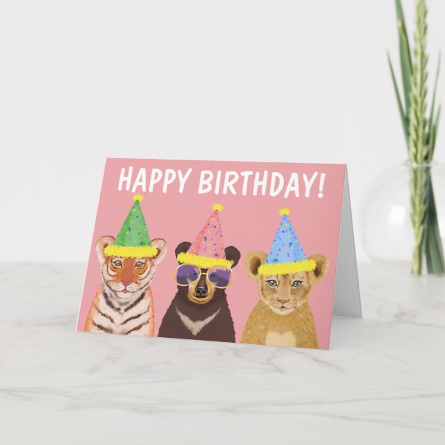 Tarjeta Feliz cumpleaños Ilustracion de animales Fiestas s (Anverso)