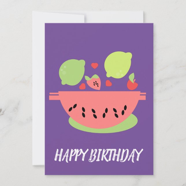 Tarjeta Feliz cumpleaños Ilustracion de ensaladas de fruta (Anverso)