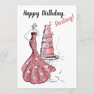 Tarjeta Feliz cumpleaños, Ilustracion de moda rosada