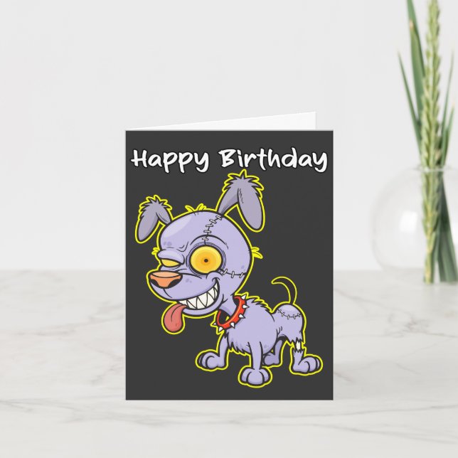 Tarjeta Feliz cumpleaños Ilustracion de perro zombi sin mu (Anverso)