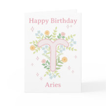 Feliz Cumpleaños Ilustración Floral Aries