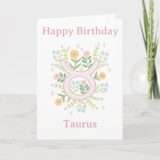 Tarjeta Feliz Cumpleaños Ilustración Floral Tauro