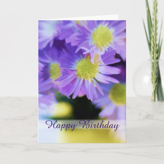 Tarjeta Feliz cumpleaños Ilustracion Purple Aster Bouquet (Anverso)