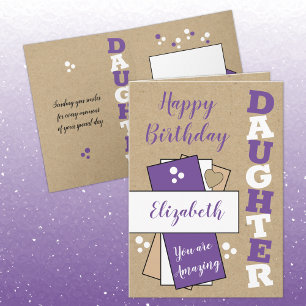 Tarjeta Feliz cumpleaños increíble Hija morado rústico