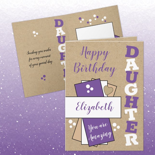 Tarjeta Feliz cumpleaños increíble Hija morado rústico (Subido por el creador)