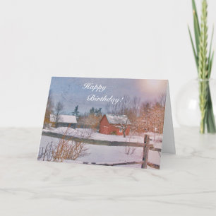 Tarjeta Feliz cumpleaños, invierno en escena