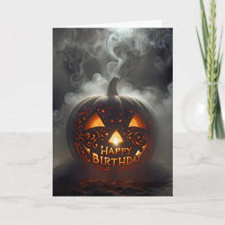 Tarjeta Feliz cumpleaños Jack-o-lantern en el humo