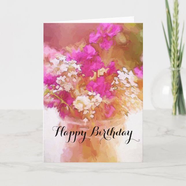 Tarjeta Feliz cumpleaños, Jar de la pintura de las flores  (Anverso)