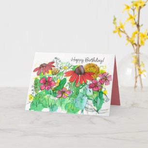Tarjeta Feliz Cumpleaños Jardín Brillante de Verano Flores