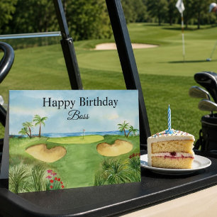 Tarjeta Feliz Cumpleaños Jefe Campo de Golf Tropical