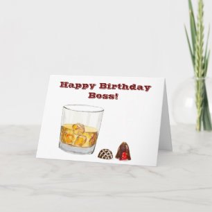 Tarjeta Feliz Cumpleaños Jefe Con Whiskey Y Chocolate