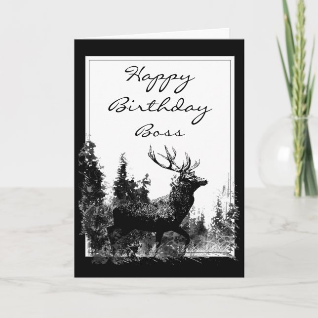 Tarjeta Feliz cumpleaños, jefe Vintage Stag, venado (Anverso)