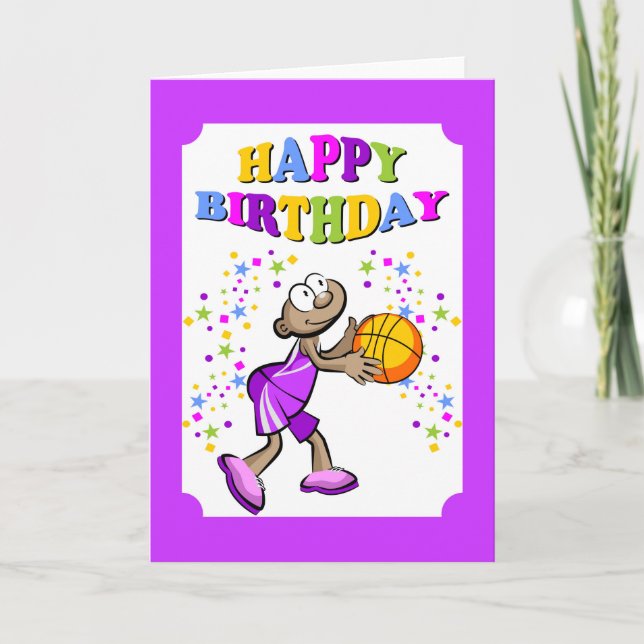 Tarjeta Feliz cumpleaños, jugador de baloncesto (Anverso)