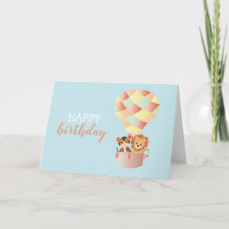 Tarjeta Feliz cumpleaños jungla animal globo de aire calie