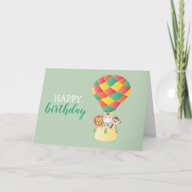 Tarjeta Feliz cumpleaños jungla animales globo de aire cal (Anverso)