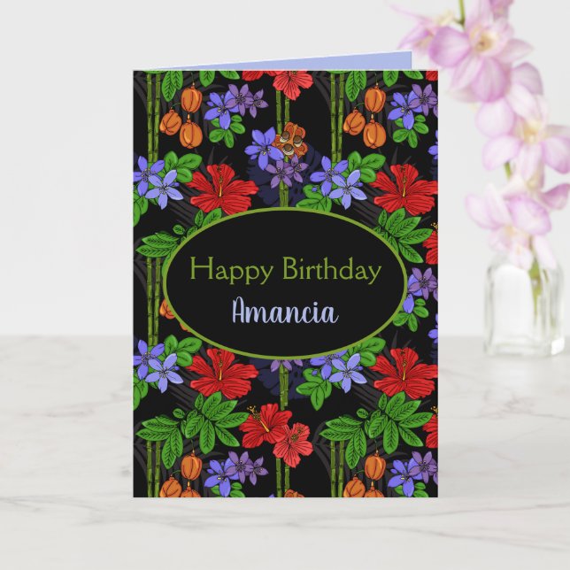 Tarjeta Feliz cumpleaños, jungla tropical jamaiquina patea (Orquídea)