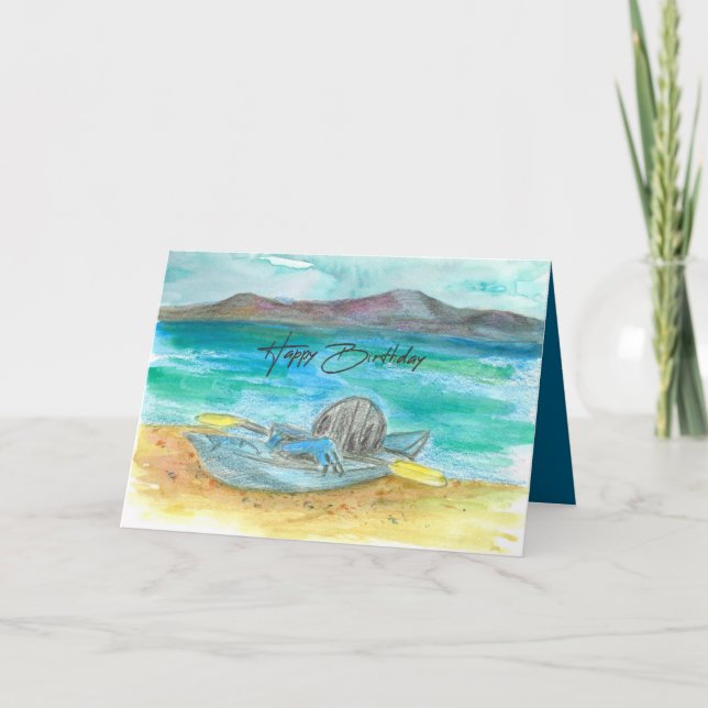 Tarjeta Feliz cumpleaños Kayak Mountain Lake Beach Water (Anverso)