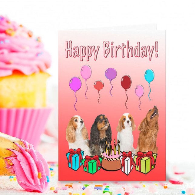 Tarjeta Feliz Cumpleaños King Charles Spaniels Globos (Subido por el creador)
