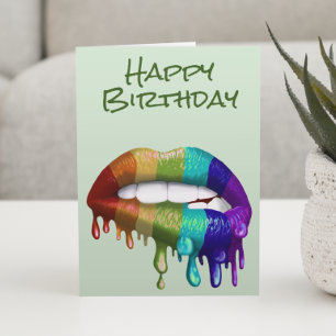 Tarjeta Feliz Cumpleaños Labios de Arcoíris Goteando