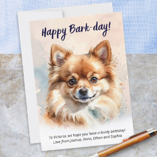 Tarjeta Feliz Cumpleaños Ladrido Perro Pomerania Acuarela 