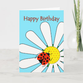 Tarjeta Feliz cumpleaños, Ladybug en la flor blanca de mar