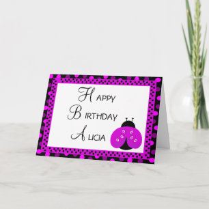 Tarjeta Feliz cumpleaños, Ladybug Pink and Purple Polka Do