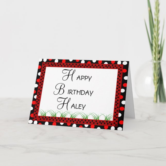 Tarjeta Feliz cumpleaños Ladybug puntos de polka blancos y (Anverso)