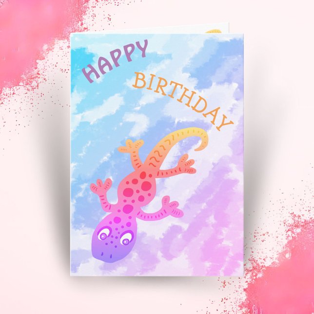 Tarjeta Feliz Cumpleaños Lagarto Gecko Arcoíris Lindo (Subido por el creador)