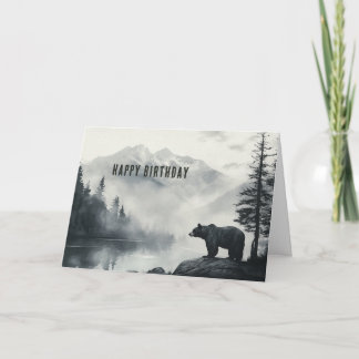 Tarjeta Feliz Cumpleaños Lago Montaña Oso Negro Rústico