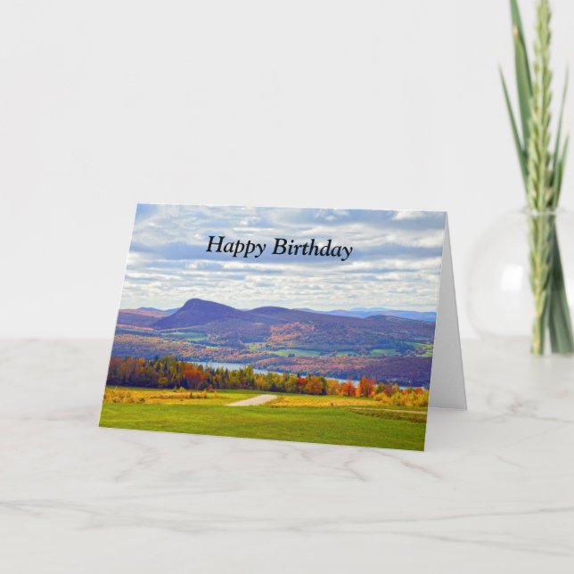 Tarjeta Feliz cumpleaños, lago Willoughby, Vermont, otoño (Anverso)