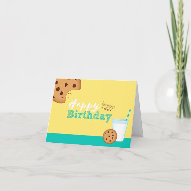Tarjeta Feliz cumpleaños, leche y galletas de chocolate (Anverso)