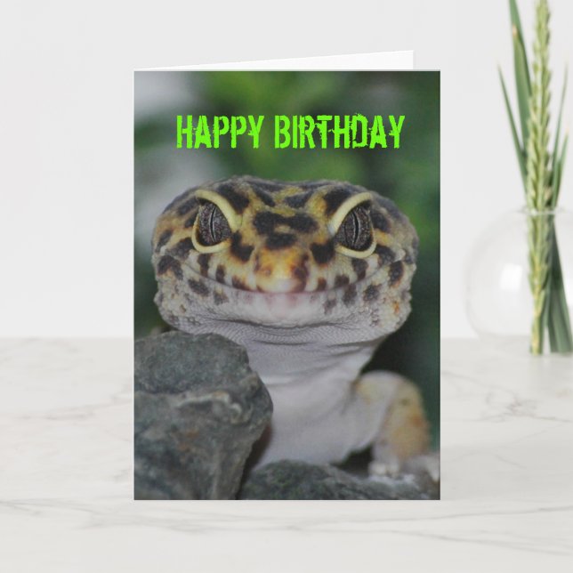 Tarjeta Feliz cumpleaños Leopardo Gecko (Anverso)