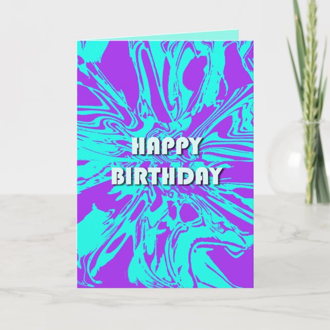 Tarjeta Feliz cumpleaños Lilac Aqua Flor psicodélica (Anverso)