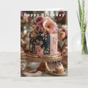 Tarjeta Feliz Cumpleaños Lindas Peonías y Rosas Rosadas