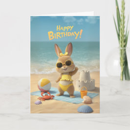 Tarjeta Feliz Cumpleaños Lindísimo Conejo Playa Cumpleaños