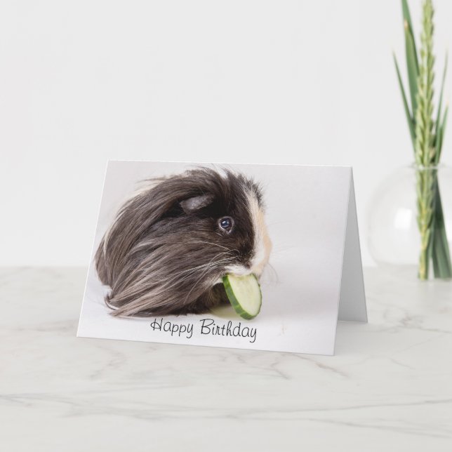Tarjeta Feliz cumpleaños lindo conejillo de indias comiend (Anverso)