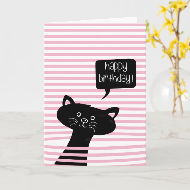 Tarjeta Feliz cumpleaños lindo gato negro (flor amarilla)