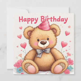 Tarjeta Feliz cumpleaños lindo oso de peluche con corazón