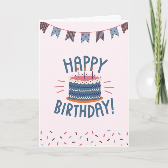 Tarjeta Feliz cumpleaños lindo pastel Bunting Blue (Anverso)