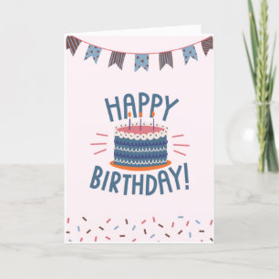 Tarjeta Feliz cumpleaños lindo pastel Bunting Blue