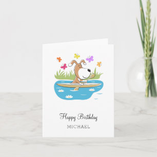 Tarjeta Feliz cumpleaños, lindo perro cachorro Kayak Kayak