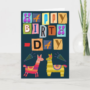 Tarjeta Feliz cumpleaños Llama Retro Letras de Papel