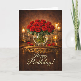 Tarjeta Feliz Cumpleaños Luz de Velas de Rosa Roja