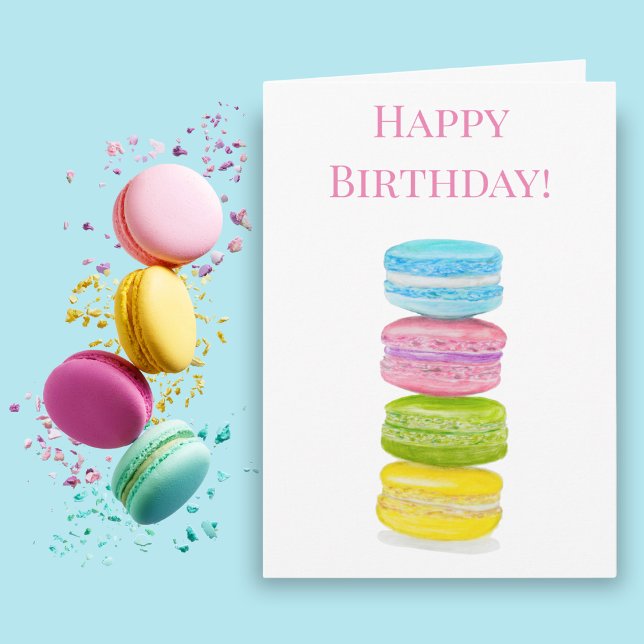 Tarjeta Feliz Cumpleaños Macarons Dibujo a Lápiz de Color (Artistic Indulgence: Sweeten Their Birthday with a Macaroon Masterpiece!)