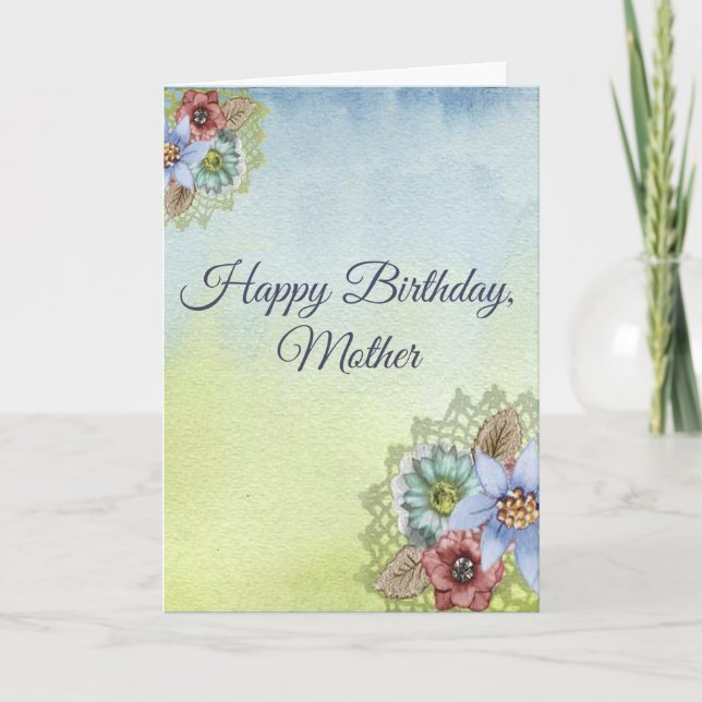 Tarjeta Feliz cumpleaños madre, Bonito Pastel Flores (Anverso)