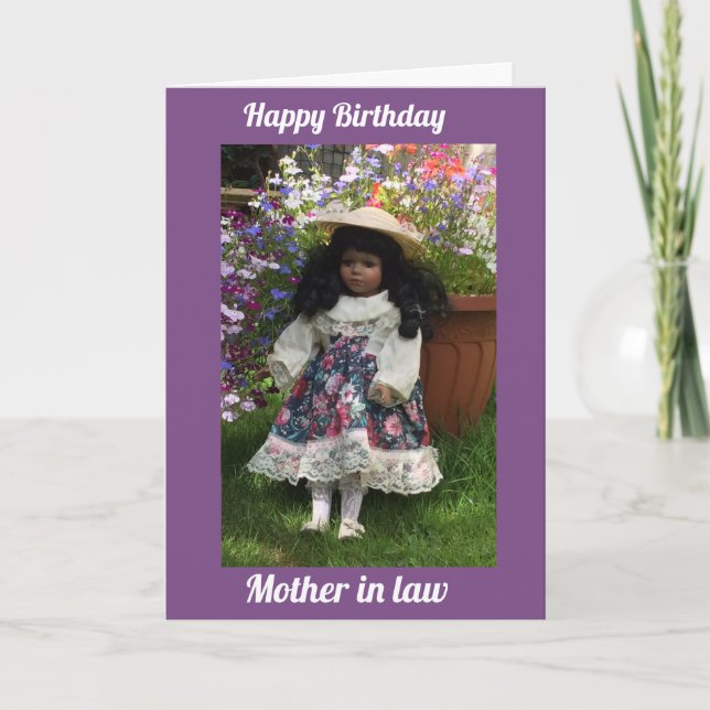Tarjeta Feliz cumpleaños, madre en la ley Black doll 2 (Anverso)