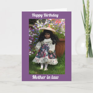 Tarjeta Feliz cumpleaños, madre en la ley Black doll 2